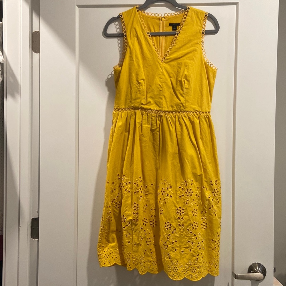Ann Taylor Canary Yellow MIDI Eyelet Dress 6P